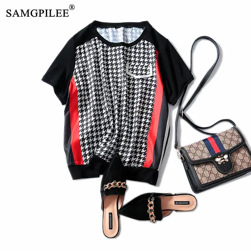 Women T-shirt 2022 Womens Tshirts Office Lady Tops For Womens Chiffon Short Sleeve Plaid O-neck Tshirt Oversize 4XL
Women T-shirt 2022 Womens Tshirts Office Lady Tops For Womens Chiffon Short Sleeve Plaid O-neck Tshirt Oversize 4XL