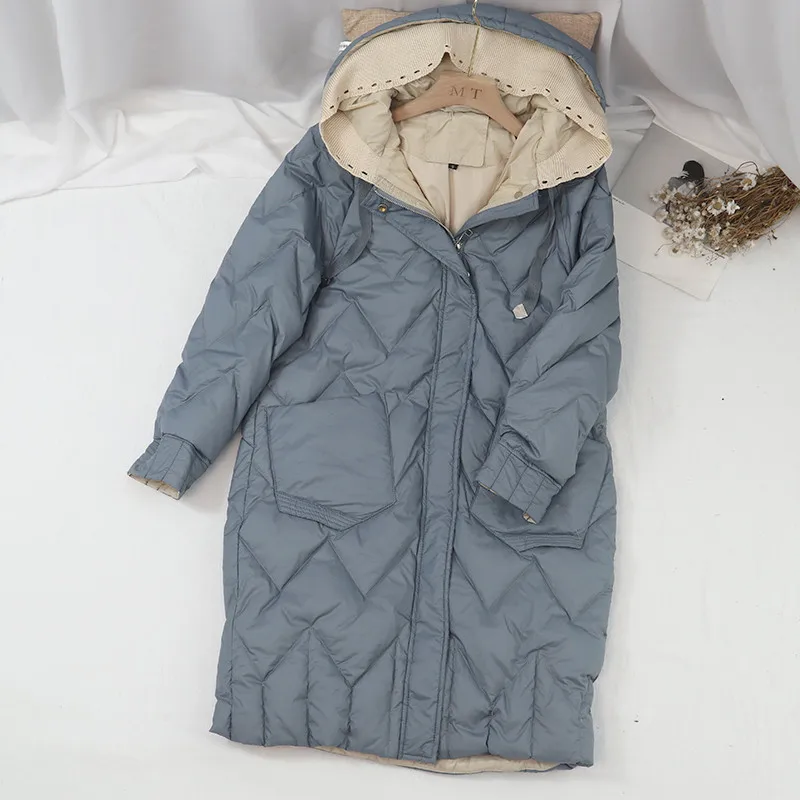 2021 Warm Thicken Cocoon White Duck Down Jacket Parkas Women Knitted Patchwork Hooded Coat Female Long Oversize Winter Outwears
2021 Warm Thicken Cocoon White Duck Down Jacket Parkas Women Knitted Patchwork Hooded Coat Female Long Oversize Winter Outwears