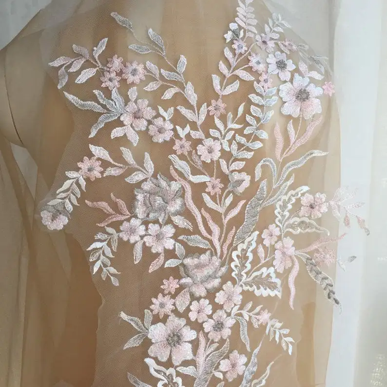 Large embroidered leaf floral lace applique, A piece of pink, white, silver stitching applique patch trim lace motif for costume
Large embroidered leaf floral lace applique, A piece of pink, white, silver stitching applique patch trim lace motif for costume