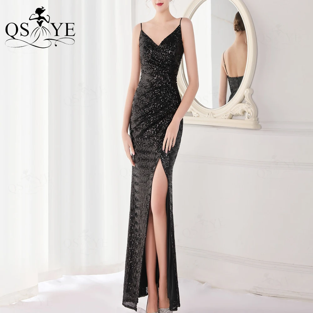 Glitter Black Prom Dresses Sequin V neck Princess Party Gowns Ruched Spaghetti Straps Sparkle Sexy Split Black Evening Dress
Glitter Black Prom Dresses Sequin V neck Princess Party Gowns Ruched Spaghetti Straps Sparkle Sexy Split Black Evening Dress
