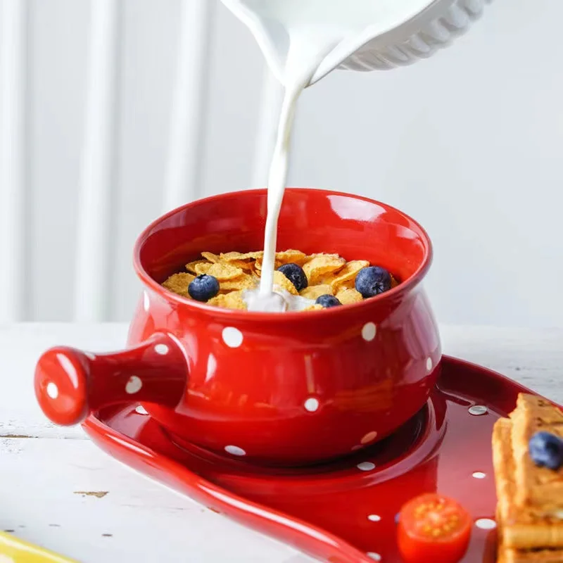 Ceramic Polka Dot Bakeware Household Hand Painted Salad Plate Bowl Baking Pan Kitchen Tableware Single Handle Bowl Home Decor
Ceramic Polka Dot Bakeware Household Hand Painted Salad Plate Bowl Baking Pan Kitchen Tableware Single Handle Bowl Home Decor