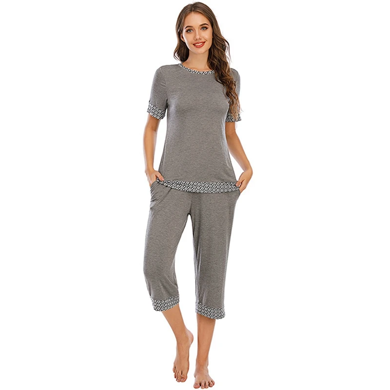 Women Pajamas Set Patchwork Short Sleeve Tops and Pants Sleepwear Casual Home Wear Summer Pajama Sets
Women Pajamas Set Patchwork Short Sleeve Tops and Pants Sleepwear Casual Home Wear Summer Pajama Sets