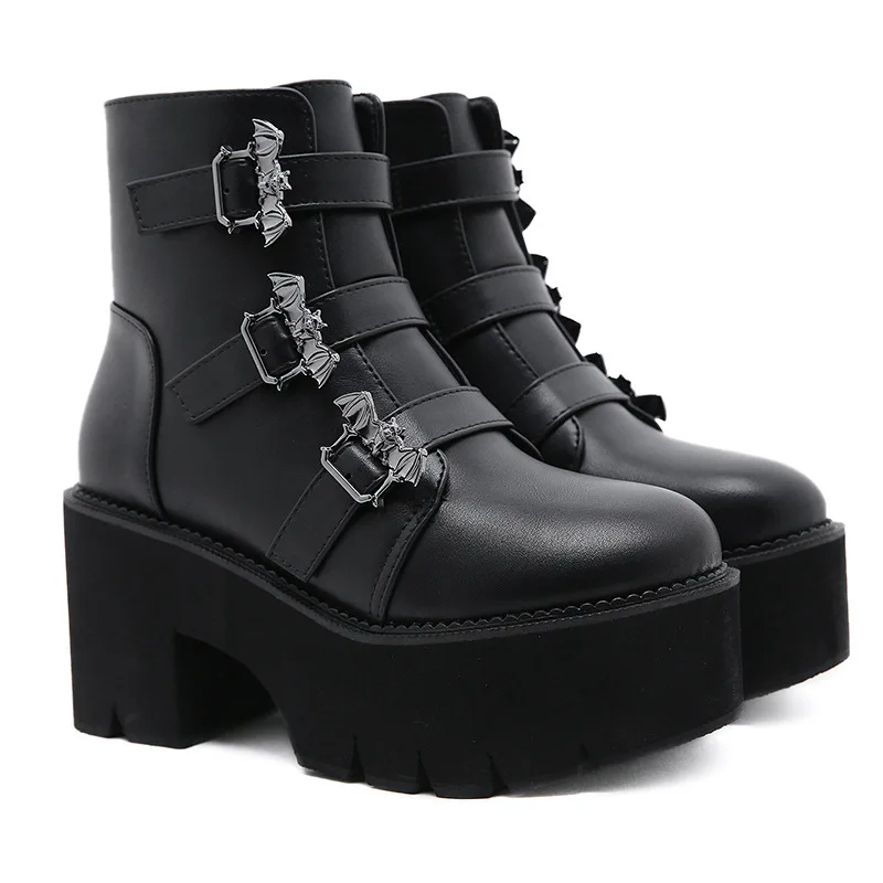 2021 Metal Decoration Ankle Boots Women Platform Heels Black Gothic Ankle Strap Buckle Ladies Short Boots Plus Size
2021 Metal Decoration Ankle Boots Women Platform Heels Black Gothic Ankle Strap Buckle Ladies Short Boots Plus Size