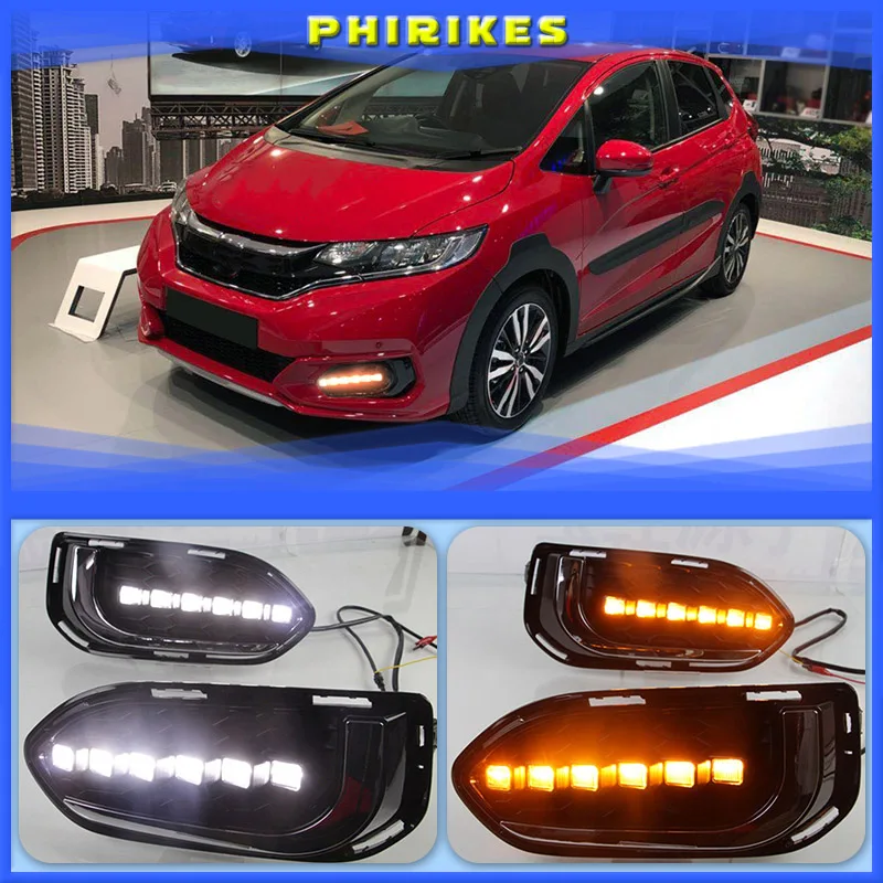 For Honda jazz fit 2018 2019 2pcs LED DRL Daytime Running Lights Daylight Fog Lamp Cover With Turn signal lamp
For Honda jazz fit 2018 2019 2pcs LED DRL Daytime Running Lights Daylight Fog Lamp Cover With Turn signal lamp