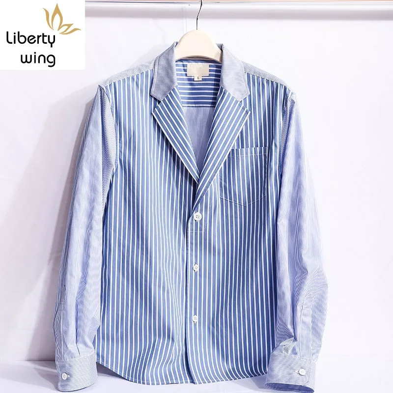 Brand Fashion Suit Collar Men Streetwear Long Sleeve Loose Japan Style Vintage Striped Tops Shirts Summer Thin Blouse
Brand Fashion Suit Collar Men Streetwear Long Sleeve Loose Japan Style Vintage Striped Tops Shirts Summer Thin Blouse