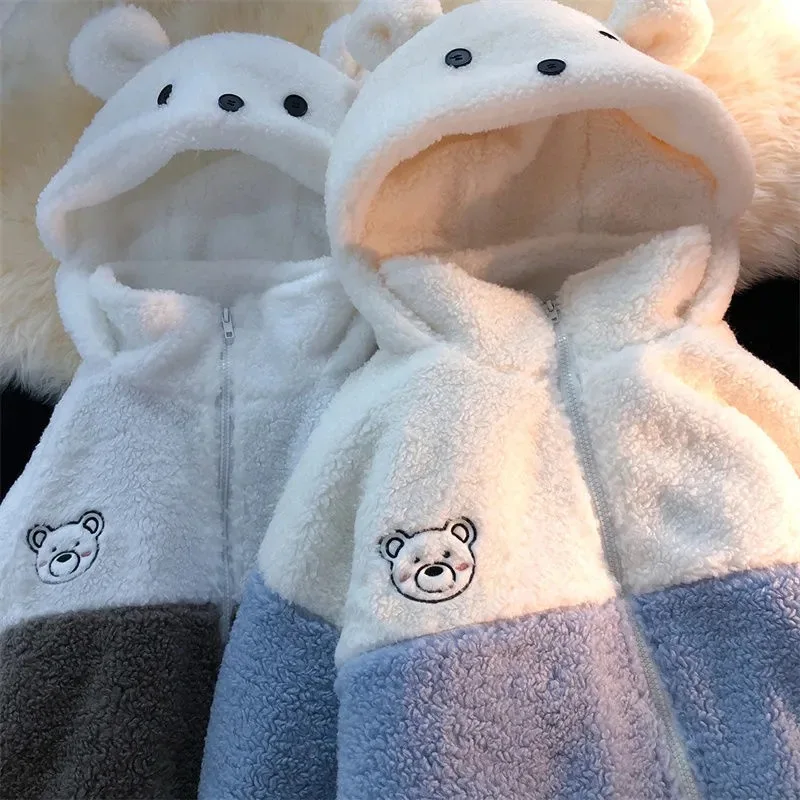 Fuzzy Bear Embroidery Jackets For Women Autumn Winter Cute Faux Fur Patchwork Coat Hooded Cotton-padded Jacket Thick Outerwear
Fuzzy Bear Embroidery Jackets For Women Autumn Winter Cute Faux Fur Patchwork Coat Hooded Cotton-padded Jacket Thick Outerwear