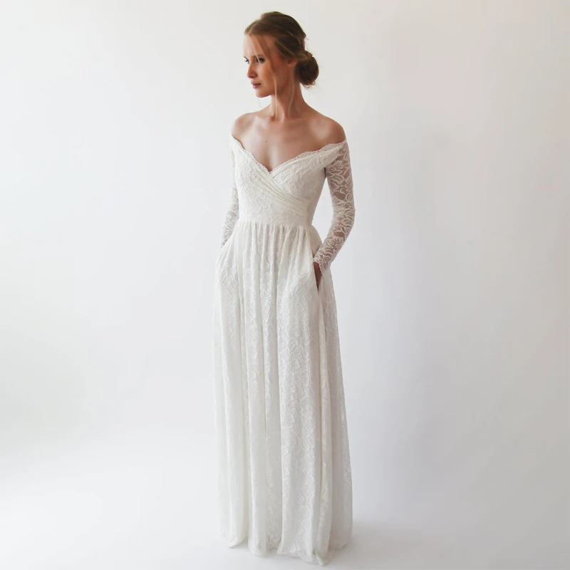 2022 Long Sleeve V-Neck Lace Pocket Pleats Tulle Bridal A-Line Wedding Dress Bridal Gown Robes De Mariées
2022 Long Sleeve V-Neck Lace Pocket Pleats Tulle Bridal A-Line Wedding Dress Bridal Gown Robes De Mariées