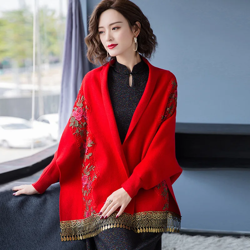 Mother In Law Autumn Winter Embroidery Pashmere Woman Fashion Flowers Shawl Plus Size Cardigan Tassel Knit Sleeve Poncho Cape
Mother In Law Autumn Winter Embroidery Pashmere Woman Fashion Flowers Shawl Plus Size Cardigan Tassel Knit Sleeve Poncho Cape