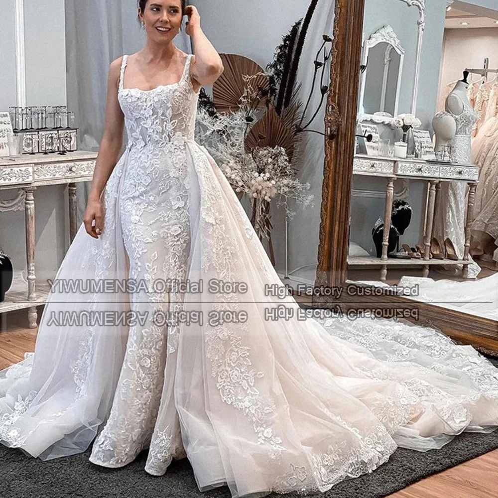 Square Collar Neck Spaghetti Straps Bride Marriage Bridal Gowns 3D Flowers Appliques Mermaid Wedding Dress Detachable Train A320
Square Collar Neck Spaghetti Straps Bride Marriage Bridal Gowns 3D Flowers Appliques Mermaid Wedding Dress Detachable Train A320