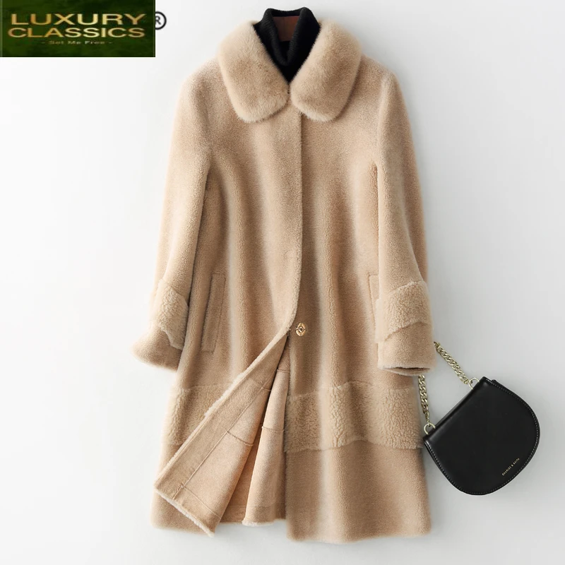 Female Real Fur Coat Winter Long Natural Mink Collar Sheep Shearing Jacket Women Clothes 2021 Korean 100% Wool Coat Fur Top 1985
Female Real Fur Coat Winter Long Natural Mink Collar Sheep Shearing Jacket Women Clothes 2021 Korean 100% Wool Coat Fur Top 1985