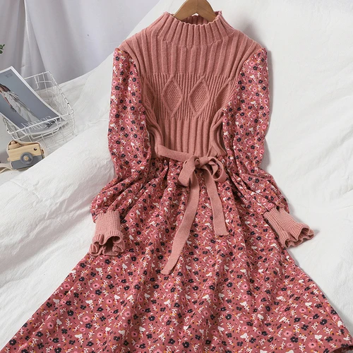 Patchwork Dresses Women Knitted Floral Corduroy Maxi Dress Lace Up Slim Waist Robe Sweet Vintage Vestidos Female
Patchwork Dresses Women Knitted Floral Corduroy Maxi Dress Lace Up Slim Waist Robe Sweet Vintage Vestidos Female