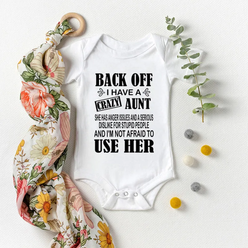 Back Off I Have A Crazy Aunt Printed Infant Boys Girls Clothes Funny Cotton Short Sleeve Baby Bodysuit Newborn Rompers Jumpsuit
Back Off I Have A Crazy Aunt Printed Infant Boys Girls Clothes Funny Cotton Short Sleeve Baby Bodysuit Newborn Rompers Jumpsuit