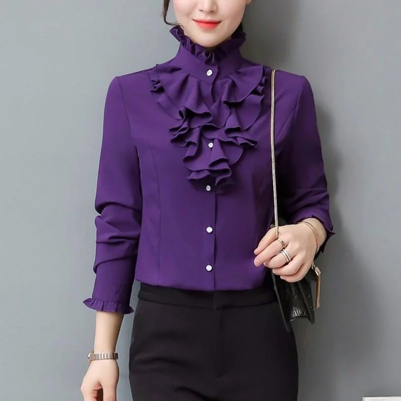 Fashion Commute Ruffles Chiffon Shirts 2022 Spring Autumn New Office Lady Elegant Blouse Solid Stand Collar All-match Blouse 5XL
Fashion Commute Ruffles Chiffon Shirts 2022 Spring Autumn New Office Lady Elegant Blouse Solid Stand Collar All-match Blouse 5XL
