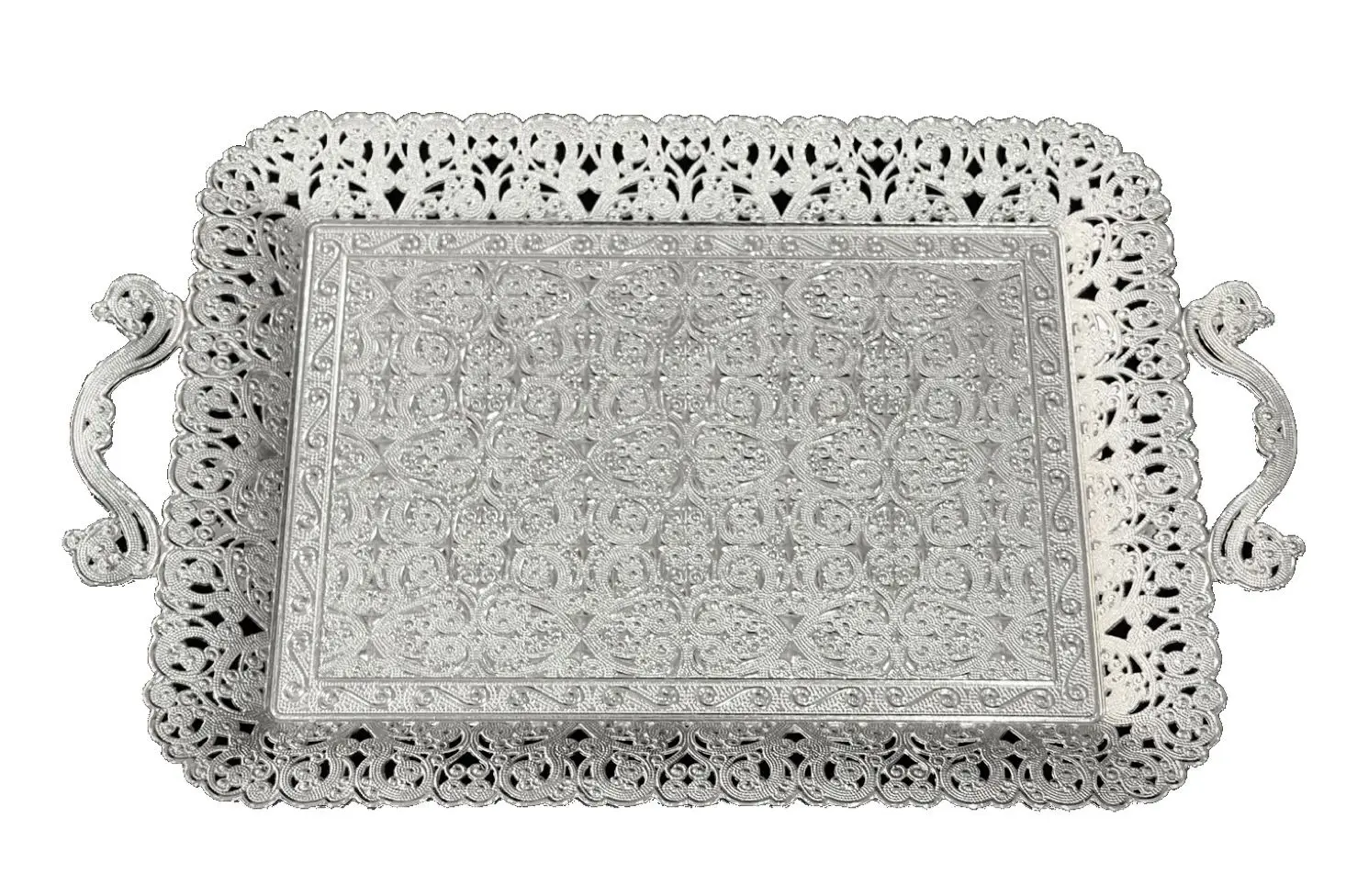 DOLBOVI AKMETAL SILVER TELKARİ MODEL TEA COFFEE tray STYLISH DESIGN tray поднос plateau de service
DOLBOVI AKMETAL SILVER TELKARİ MODEL TEA COFFEE tray STYLISH DESIGN tray поднос plateau de service