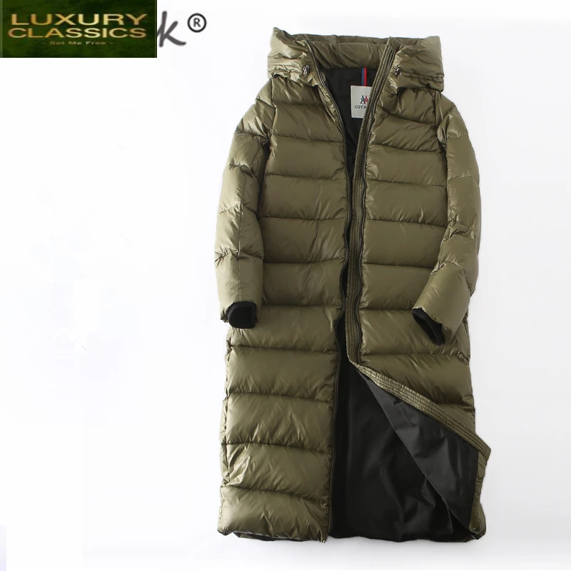 Женская зимняя длинная куртка на утином пуху, с капюшоном
Женская зимняя длинная куртка на утином пуху, с капюшоном