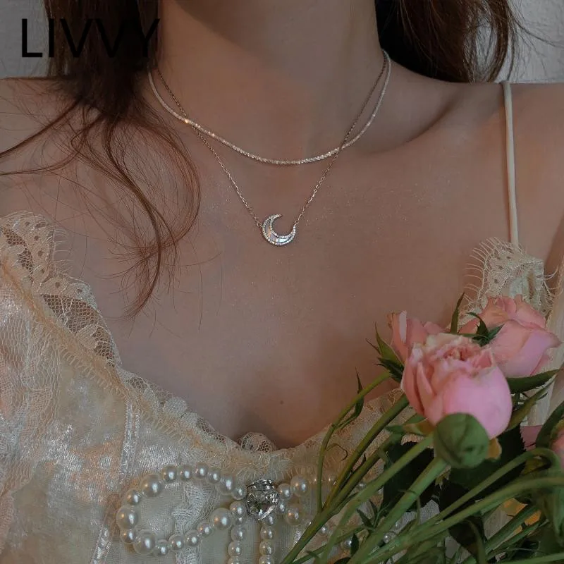LIVVY Silver Color Micro-Inlaid Moon Shell Pendant Necklaces For Women Clavicle Chain Necklace Jewelry Gifts
LIVVY Silver Color Micro-Inlaid Moon Shell Pendant Necklaces For Women Clavicle Chain Necklace Jewelry Gifts
