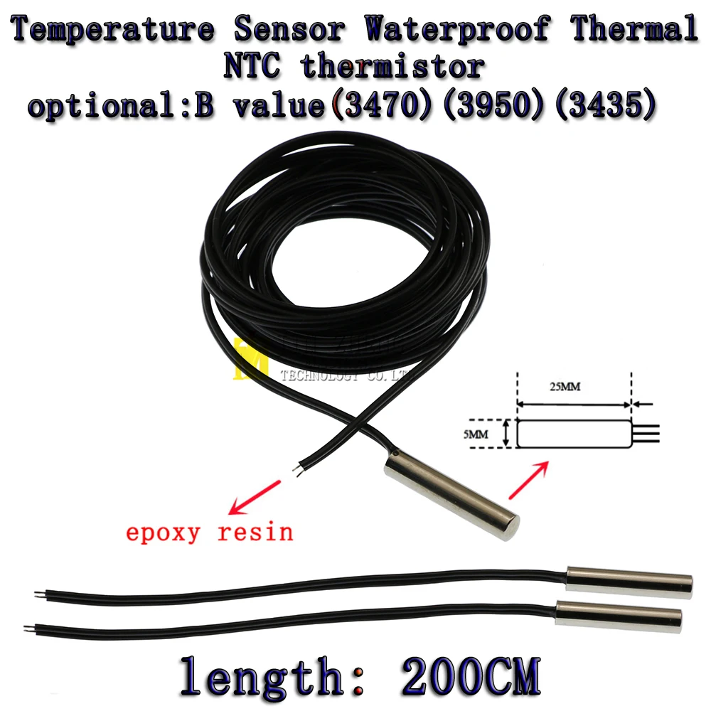 1pcs NTC Thermistor 200CM B3950 3470 3435 1% 5K 10K 15K 20K 50K 100K Waterproof Digital Temperature Sensor Probe Thermal Cable
1pcs NTC Thermistor 200CM B3950 3470 3435 1% 5K 10K 15K 20K 50K 100K Waterproof Digital Temperature Sensor Probe Thermal Cable