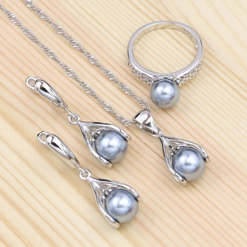 Silver 925 Jewelry Set For Women Grey Pearl Party Accessories Drop Earrings/Ring/Pendant/Necklace Set
Silver 925 Jewelry Set For Women Grey Pearl Party Accessories Drop Earrings/Ring/Pendant/Necklace Set