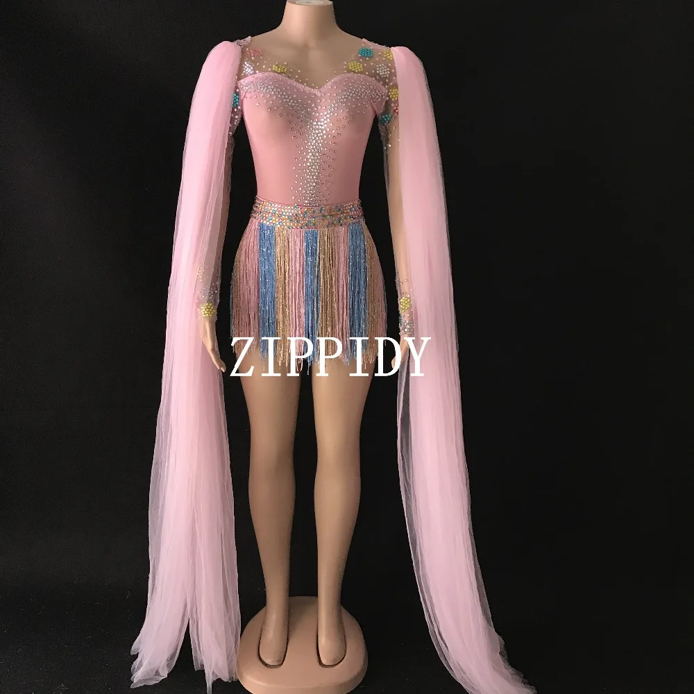Fashion Pink Mesh Rhinestones Tassel Bodysuit Long Sleeves Stage Dance Multi-color Fringes Costume Nightclub Dance Cute Leotard
Fashion Pink Mesh Rhinestones Tassel Bodysuit Long Sleeves Stage Dance Multi-color Fringes Costume Nightclub Dance Cute Leotard