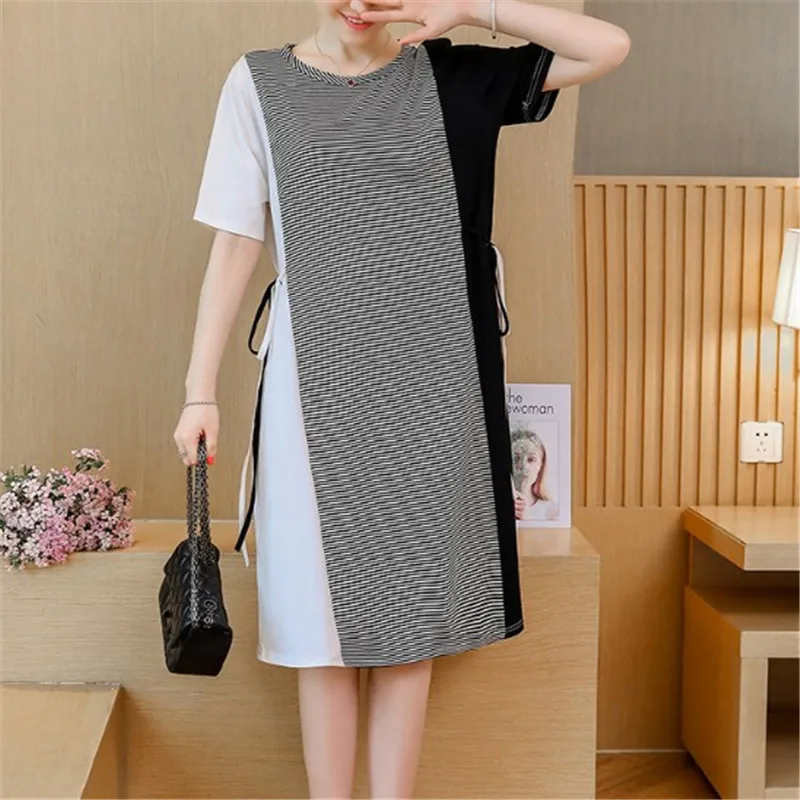 XL 5XL 2021 Summer Dress Women New Dress Short Sleeve Large Size Loose Stripe Patchwork Color Collision Dress Casual Holiday
XL 5XL 2021 Summer Dress Women New Dress Short Sleeve Large Size Loose Stripe Patchwork Color Collision Dress Casual Holiday