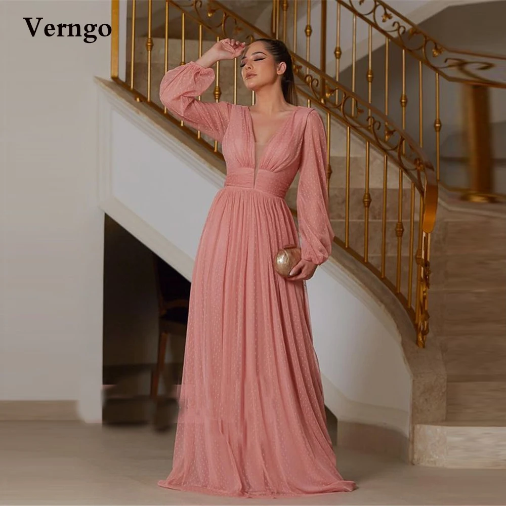 Verngo Blush Pink Dotted Tulle Puff Long Sleeves Prom Dresses 2021 V Neck Floor Length Women Formal Evening Dress Plus Size
Verngo Blush Pink Dotted Tulle Puff Long Sleeves Prom Dresses 2021 V Neck Floor Length Women Formal Evening Dress Plus Size