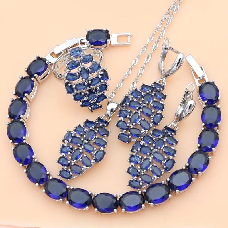 Bohemia 925 Sterling Silver Bridal Jewelry Sets Blue Sapphire Jewelry Kits for Women Bracelet Set Earrings and Ring Fashion
Bohemia 925 Sterling Silver Bridal Jewelry Sets Blue Sapphire Jewelry Kits for Women Bracelet Set Earrings and Ring Fashion
