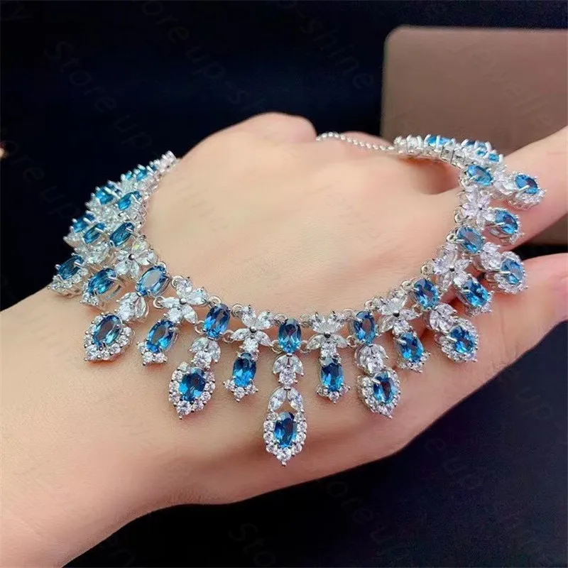Summer new style 925 silver inlaid natural topaz chain row, women's necklace, finely inlaid, luxurious and bright
Summer new style 925 silver inlaid natural topaz chain row, women's necklace, finely inlaid, luxurious and bright