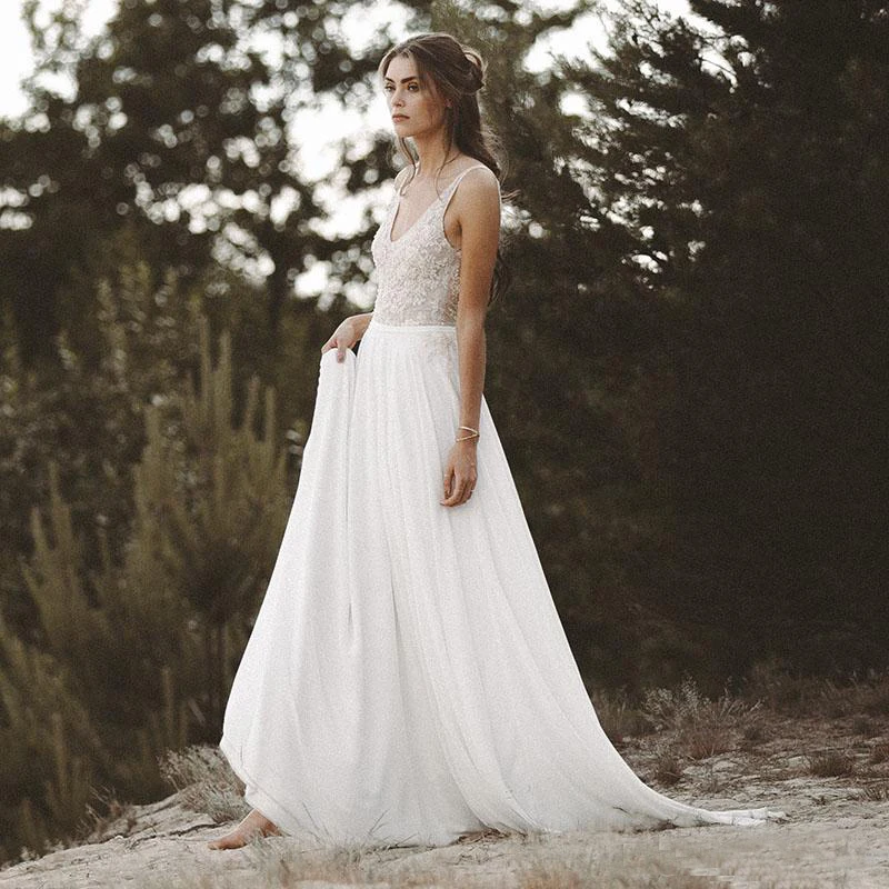Cheap V-neck Top Lace With Beadings Simple Wedding Dresses Chiffon Backless A-line Bride Dress Vestido De Noiva
Cheap V-neck Top Lace With Beadings Simple Wedding Dresses Chiffon Backless A-line Bride Dress Vestido De Noiva