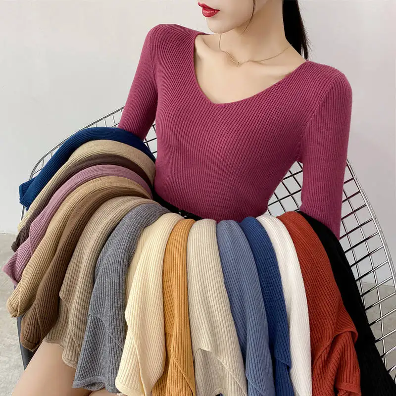 Autumn Winter V-Neck Long Sleeve Slim Sweater Women Pull Femme Solid Color Soft Warm Knitted Pullover Sweater Ladies Tops C6720
Autumn Winter V-Neck Long Sleeve Slim Sweater Women Pull Femme Solid Color Soft Warm Knitted Pullover Sweater Ladies Tops C6720
