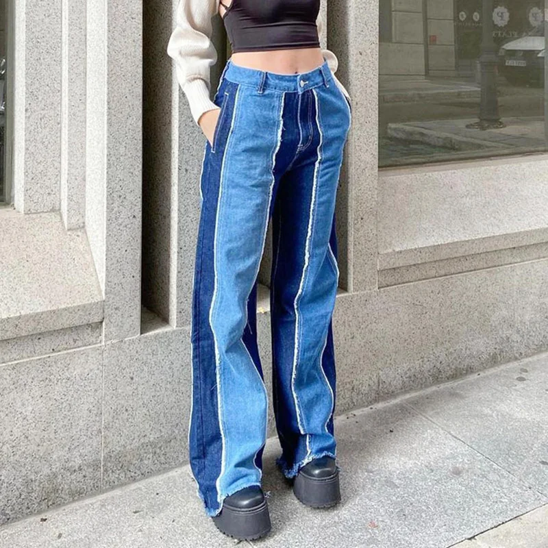 Vintage Patchwork High Waist Women's Pants Patchwork Jeans Streetwear Loose Straight Trousers Ladies Panel Casual Trousers 2021
Vintage Patchwork High Waist Women's Pants Patchwork Jeans Streetwear Loose Straight Trousers Ladies Panel Casual Trousers 2021