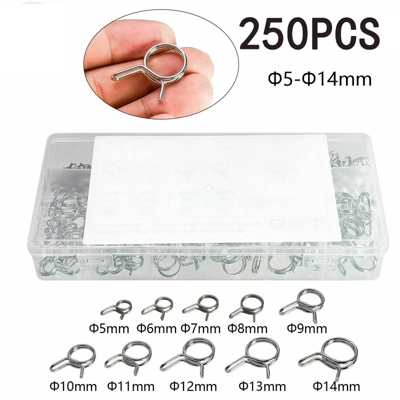 250pcs Petrol Hose Spring Clips Petrol Clips Hose Clamps Clip 5-14mm Spring Clamp Pipe Clamp Clamps for Woodworking
250pcs Petrol Hose Spring Clips Petrol Clips Hose Clamps Clip 5-14mm Spring Clamp Pipe Clamp Clamps for Woodworking