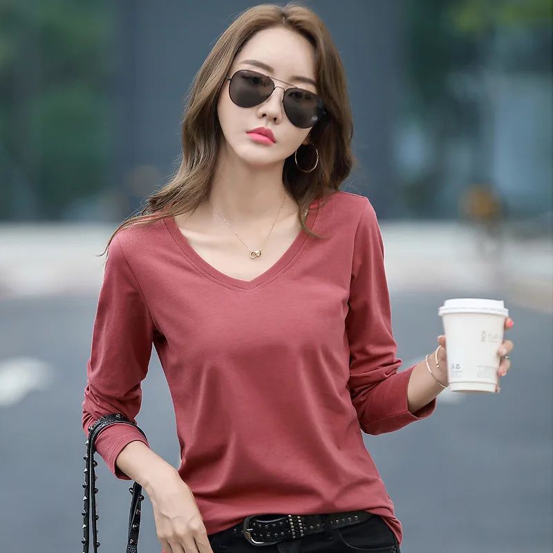 New Winter Long Sleeve T Shirt Women Cotton V-neck Solid Color Women's T-shirts Casual Tops Autumn T-shirt Basic
New Winter Long Sleeve T Shirt Women Cotton V-neck Solid Color Women's T-shirts Casual Tops Autumn T-shirt Basic