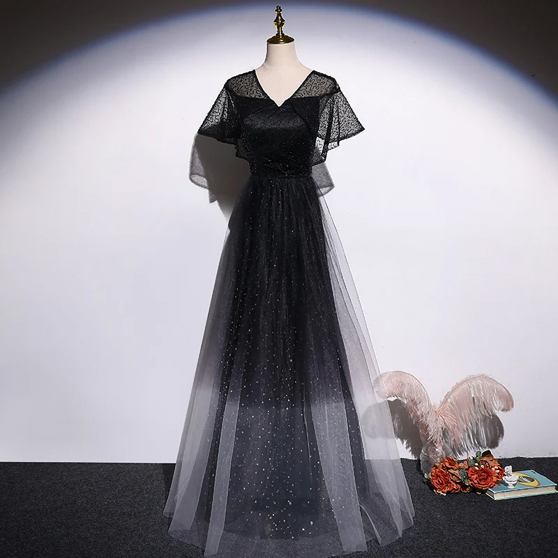 Black V-Neck Evening Dress Beads Empire Short Sleeve A-Line Pleat Floor-Length Fashion Backless Party Formal Dresses Woman B1488
Black V-Neck Evening Dress Beads Empire Short Sleeve A-Line Pleat Floor-Length Fashion Backless Party Formal Dresses Woman B1488