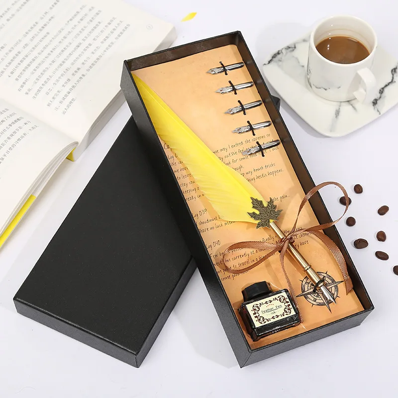 Long Hair Feather Pen + Ink +5 Nib Black Gift Box Set Valentine's Day Gift Metal Pen Stationery School Supplies
Long Hair Feather Pen + Ink +5 Nib Black Gift Box Set Valentine's Day Gift Metal Pen Stationery School Supplies