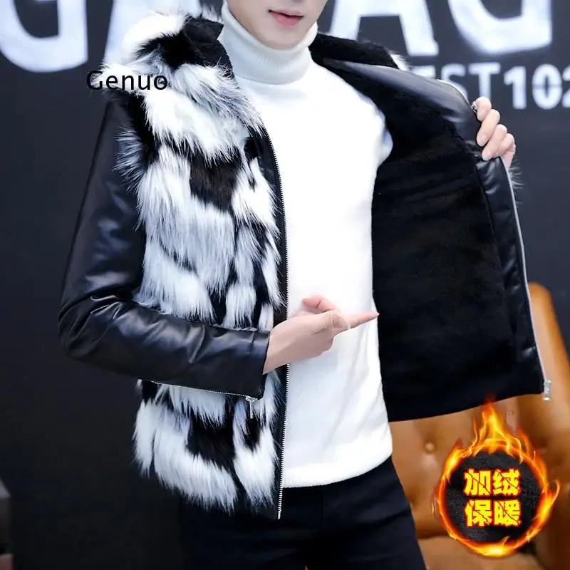 Men imitation fur one personality handsome leather hooded youth winter with velvet with thick leather jacket
Men imitation fur one personality handsome leather hooded youth winter with velvet with thick leather jacket