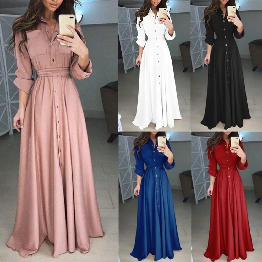Spring Autumn Women Dress Sexy Single-Breasted Long Sleeve Maxi Dress Women Plus Size 5XL Turn-down Collar Long Dress Vestidos
Spring Autumn Women Dress Sexy Single-Breasted Long Sleeve Maxi Dress Women Plus Size 5XL Turn-down Collar Long Dress Vestidos