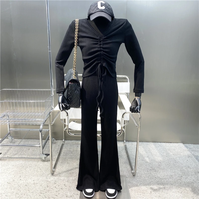 New 2021 Slim V-neck Pleated Drawstring Sweater + High Waist Slim Fit Hanging Feeling Leisure Wide Leg Pants Set
New 2021 Slim V-neck Pleated Drawstring Sweater + High Waist Slim Fit Hanging Feeling Leisure Wide Leg Pants Set