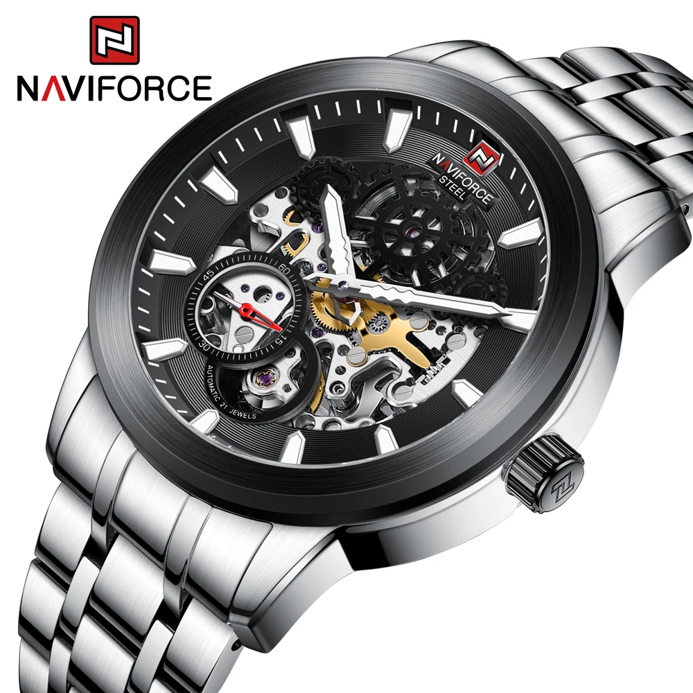 NAVIFORCE Men's Wrist watch High Quality Automatic Mechanical Watches Skeleton Japan Movement All Steel Design watch for men
NAVIFORCE Men's Wrist watch High Quality Automatic Mechanical Watches Skeleton Japan Movement All Steel Design watch for men