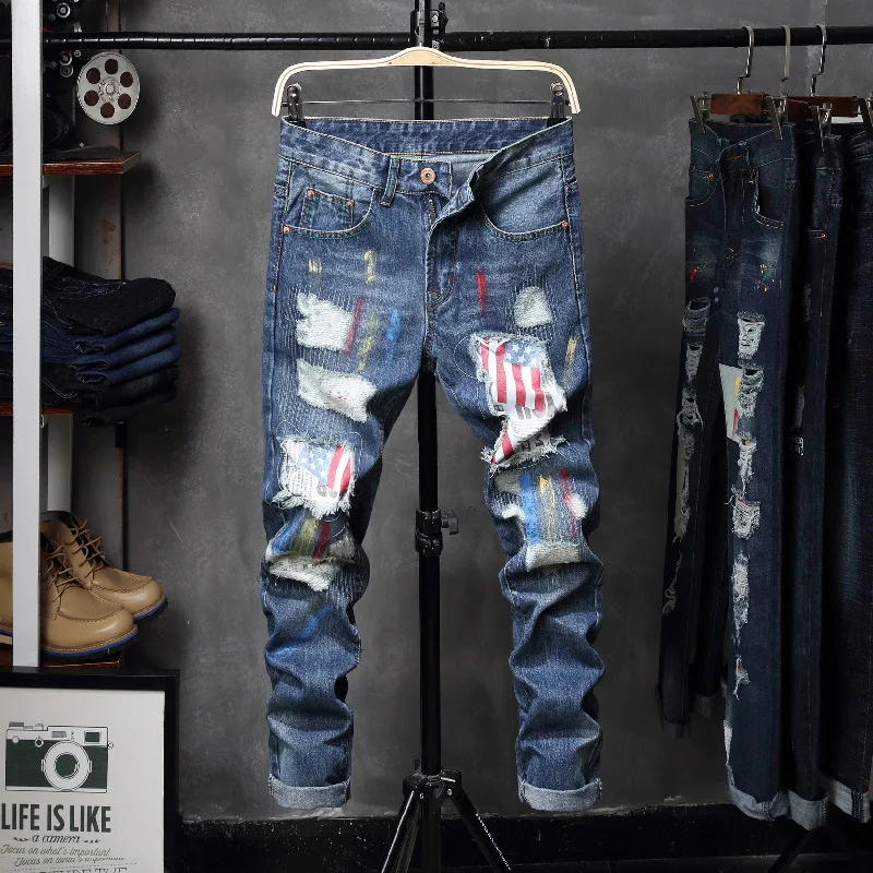 Men's New Fashion Embroidery Straight Holes Brand Jeans Casual Paint Cotton Slim Blue Long Pants Male Motorcycle Denim Trousers
Men's New Fashion Embroidery Straight Holes Brand Jeans Casual Paint Cotton Slim Blue Long Pants Male Motorcycle Denim Trousers
