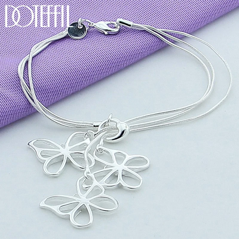 DOTEFFIL 925 Sterling Silver Snake Chain Three Butterfly Bracelet For Women Charm Wedding Engagement Party Jewelry
DOTEFFIL 925 Sterling Silver Snake Chain Three Butterfly Bracelet For Women Charm Wedding Engagement Party Jewelry