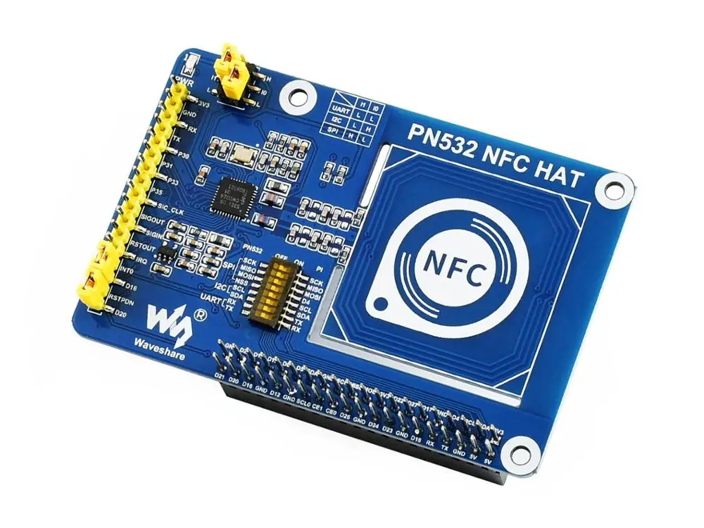 PN532 NFC HAT Based on PN532 Supports I2C/SPI/UART communication interfaces Widely used in smart tickets/meal card etc.
PN532 NFC HAT Based on PN532 Supports I2C/SPI/UART communication interfaces Widely used in smart tickets/meal card etc.