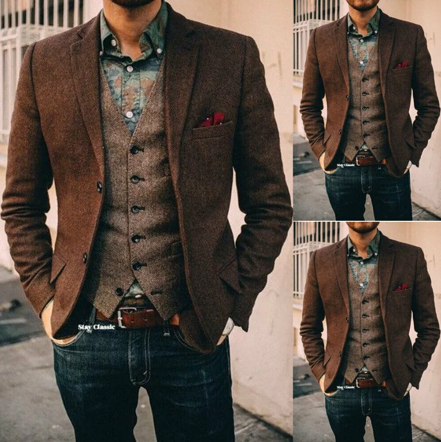 Newest Two Piece Mens Suits Brown Herringbone Wool Vintage 1920's Suits Blazer With Vest For Men 2 Button
Newest Two Piece Mens Suits Brown Herringbone Wool Vintage 1920's Suits Blazer With Vest For Men 2 Button