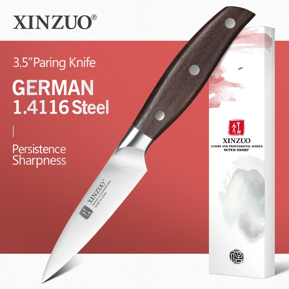 XINZUO 3,5-дюймовый нож для очистки овощей DIN 1,4116, нержавеющая сталь, ручка из красного сандалового дерева, многофункциональный бытовой острый нож для очистки дыни
XINZUO 3,5-дюймовый нож для очистки овощей DIN 1,4116, нержавеющая сталь, ручка из красного сандалового дерева, многофункциональный бытовой острый нож для очистки дыни