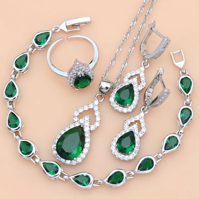 925 Sterling Silver Jewelry Green CZ White Crystal Jewelry Sets For Women Earrings/Pendant/Necklace/ Open Rings/Bracelet
925 Sterling Silver Jewelry Green CZ White Crystal Jewelry Sets For Women Earrings/Pendant/Necklace/ Open Rings/Bracelet