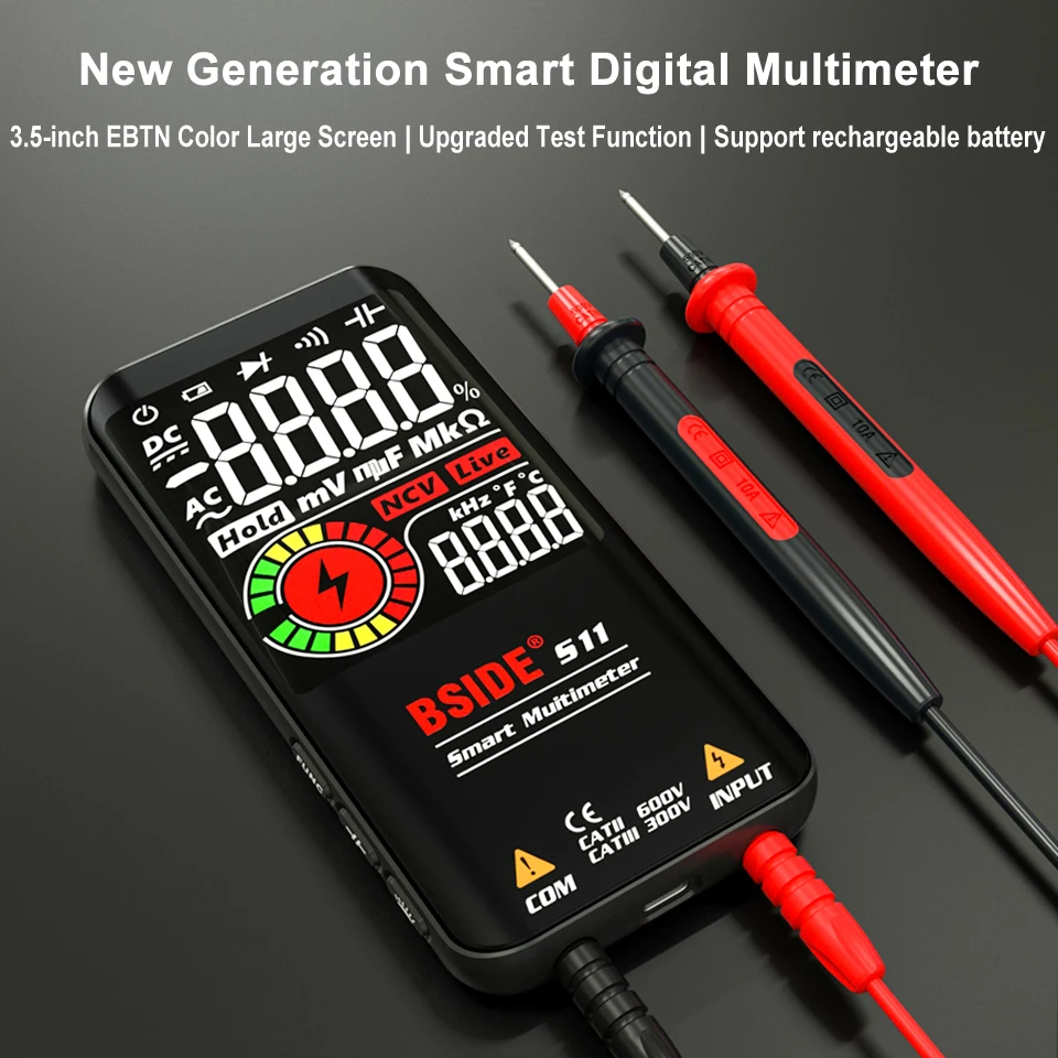 BSIDE.Smart Electrician Tester Digital Multimeter USB Charge T-RMS DC AC Voltage Capacitance Ohm Hz NCV Professional Multitester
BSIDE.Smart Electrician Tester Digital Multimeter USB Charge T-RMS DC AC Voltage Capacitance Ohm Hz NCV Professional Multitester
