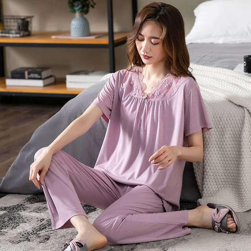 M-XXXL хлопковая одежда для сна, лето-весна, домашняя одежда, пижамы большого размера с цветочным принтом, модная одежда для сна с короткими рукавами для женщин
M-XXXL хлопковая одежда для сна, лето-весна, домашняя одежда, пижамы большого размера с цветочным принтом, модная одежда для сна с короткими рукавами для женщин