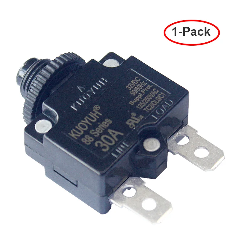 KUOYUH 30A Circuit Breaker thermal Overload protector button switch Single Pole Push to Automatic reset waterproof cap
KUOYUH 30A Circuit Breaker thermal Overload protector button switch Single Pole Push to Automatic reset waterproof cap
