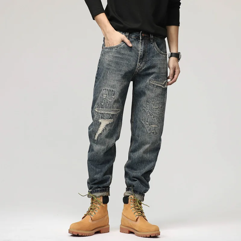 Heavy washed Japanese retro jeans men's spring/summer trousers with loose straight tube patch casual men's trousers
Heavy washed Japanese retro jeans men's spring/summer trousers with loose straight tube patch casual men's trousers