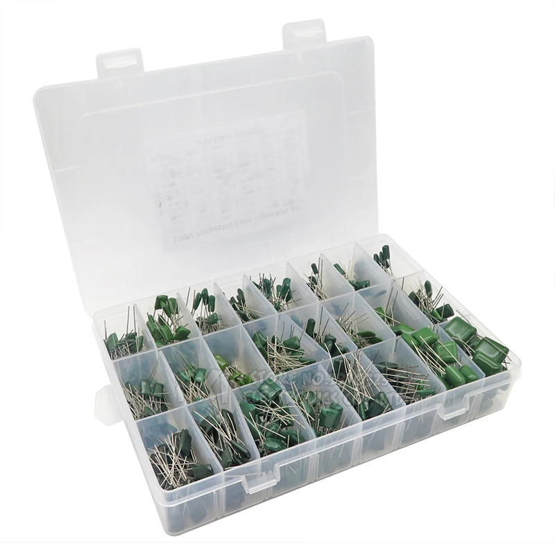 660PCS/lot 24Value Capacitor kit 100V 2A221J to 2A474J Polyester Film Capacitor Assorted Kit 0.47nF 0.68nF 1nF 2.2nF Capacitors
660PCS/lot 24Value Capacitor kit 100V 2A221J to 2A474J Polyester Film Capacitor Assorted Kit 0.47nF 0.68nF 1nF 2.2nF Capacitors