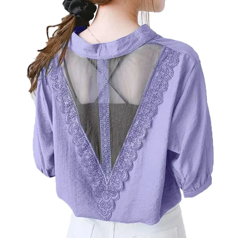 2021 Summer Female New All-Match Loose Fashion Shirt Lace Women's Short-Sleeved Top Solid Color V-Neck Blouse Base Shirt
2021 Summer Female New All-Match Loose Fashion Shirt Lace Women's Short-Sleeved Top Solid Color V-Neck Blouse Base Shirt